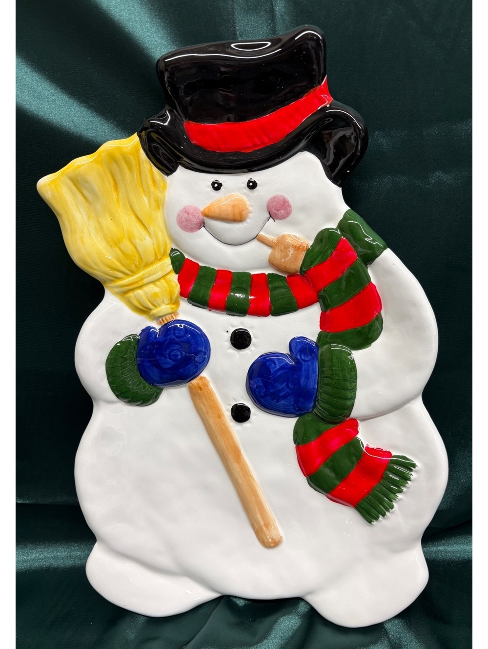 Boston Warehouse Vintage Snowman Painted Ceramic Serving Platter Never Used